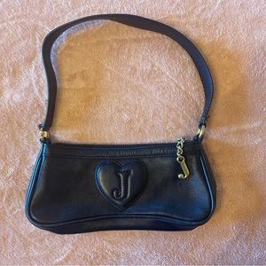 Juicy Couture vintage Small Black Leather Handbag with Gold Gems and Detailing